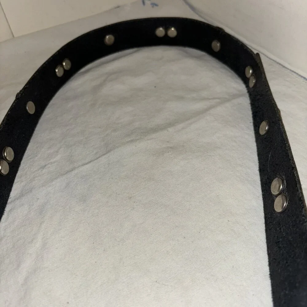 Womens Black Leather Belt W/Embellishments Med Psbly Handmade‎